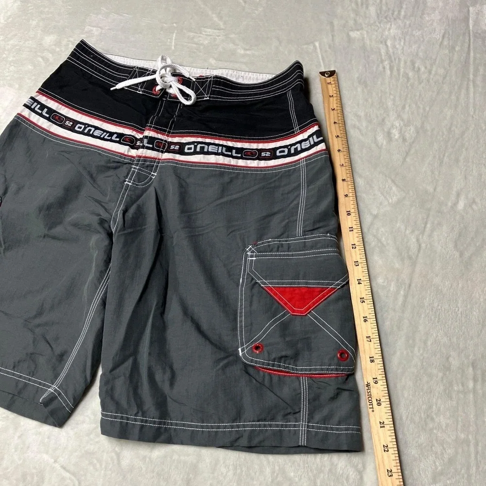 Vintage Y2K O'Neill Boardshorts Swim Cargo Logo Grey Red Mallgoth Mens 32